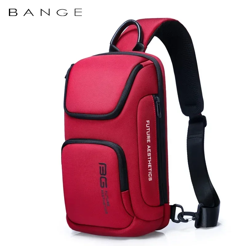 BANGE Large Capacity Men\'s Messenger Bag Ultralight and Portable Multi Pocket Waterproof Backpack Travel Chest Bag for 9.7\