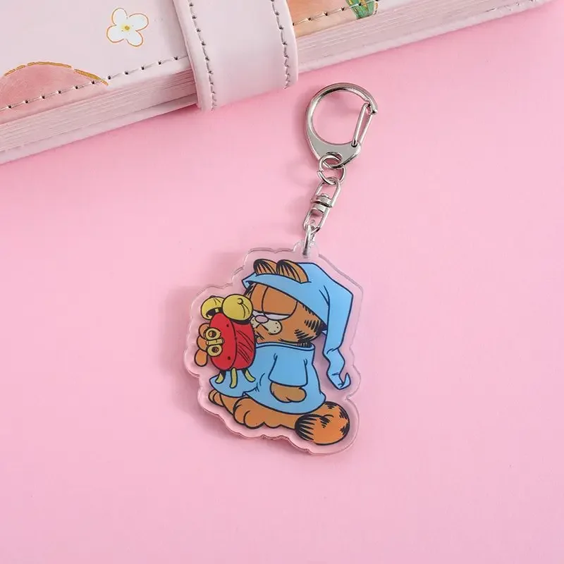 Acrylic Cartoon Anime Pendant Keychains Holder Car Key Chain Key Ring Phone Bag Hanging Jewelry Gifts Accessories Garfield