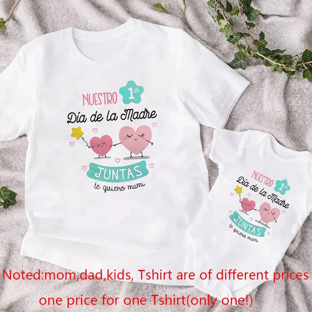 Our First Mother\'s Day Family Matching Clothes Spanish Mommy and Baby Shirt Mothers Day Fashion Outfit Mama T-shirt Baby Romper