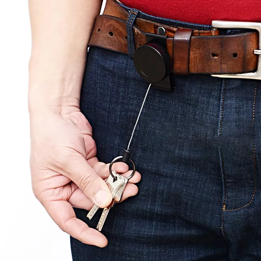 Durable Anti-Loss Retractable Keychain Belt Clip Steel Wire Rope Keychain 360 Degree Easy-Pull Keychain Outdoor Activities