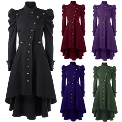 1PCS Coats Women High-Lo Hem Coat Steampunk Long Puff Sleeve Stand Collar O-Neck Retro Club Party Eevning Casual Tops 2024