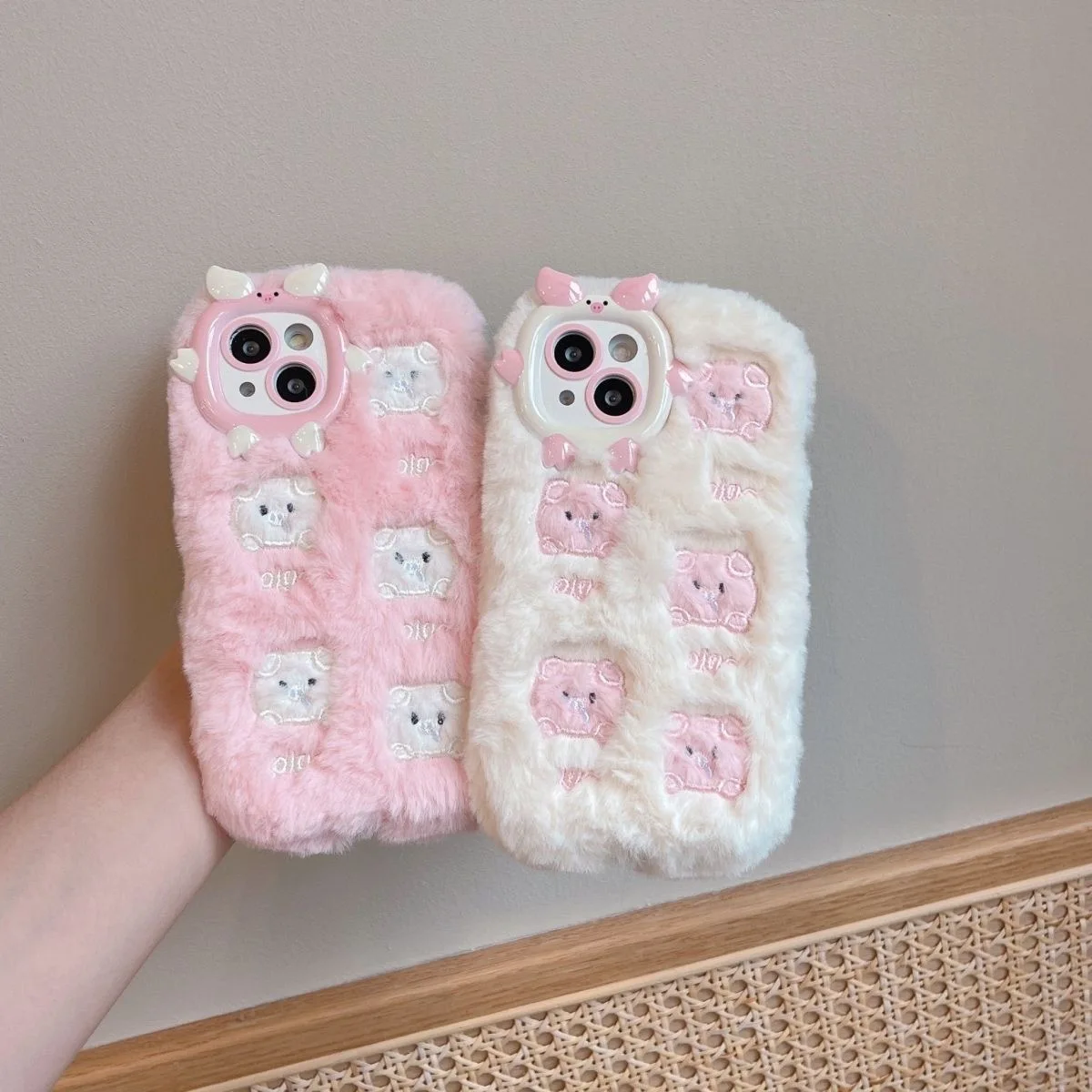 

Luxury pink pig Fluffy Fur phone case protection for iPhone 11 12 13 14 16 15 17 Pro Max XR XS 17air X Lovely Plush Coque