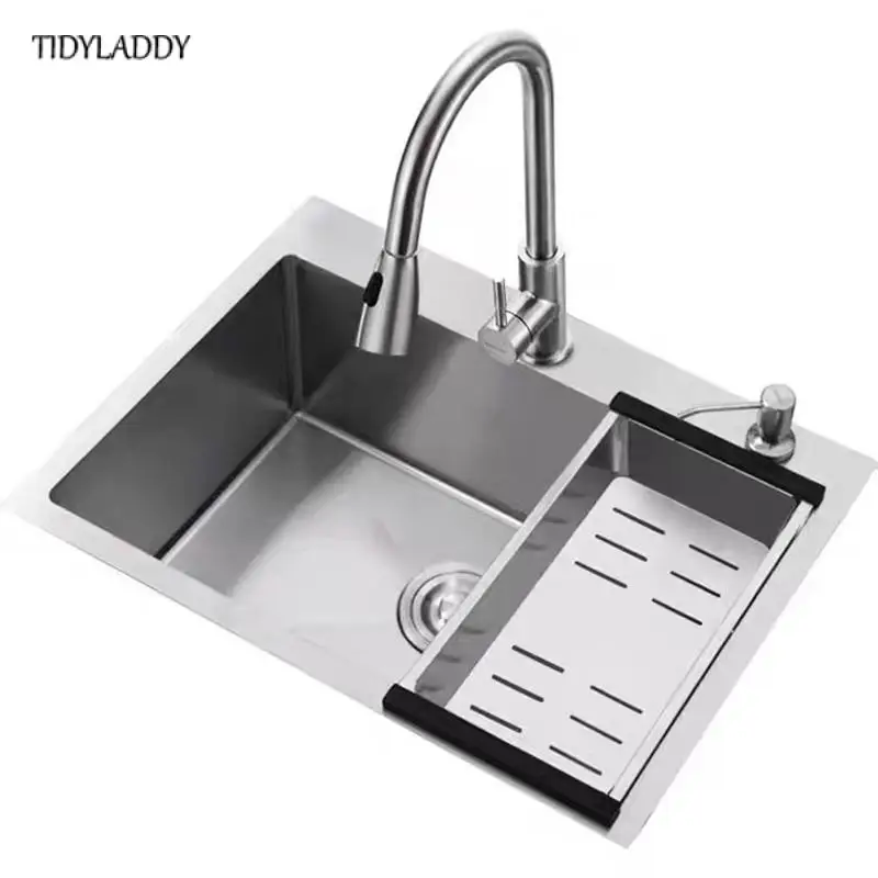 Stainless Steel Kitchen Sink Farm House Above Counter Undermounter Single Bowel Wash Basin with Faucet Drain Kitchen Accessories