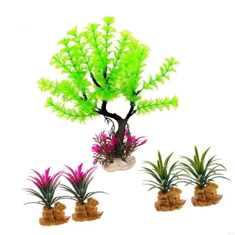 

Realistic Plant with Base Aquariums Decoration for Fishtanks Landscape Home Decors Q5WC