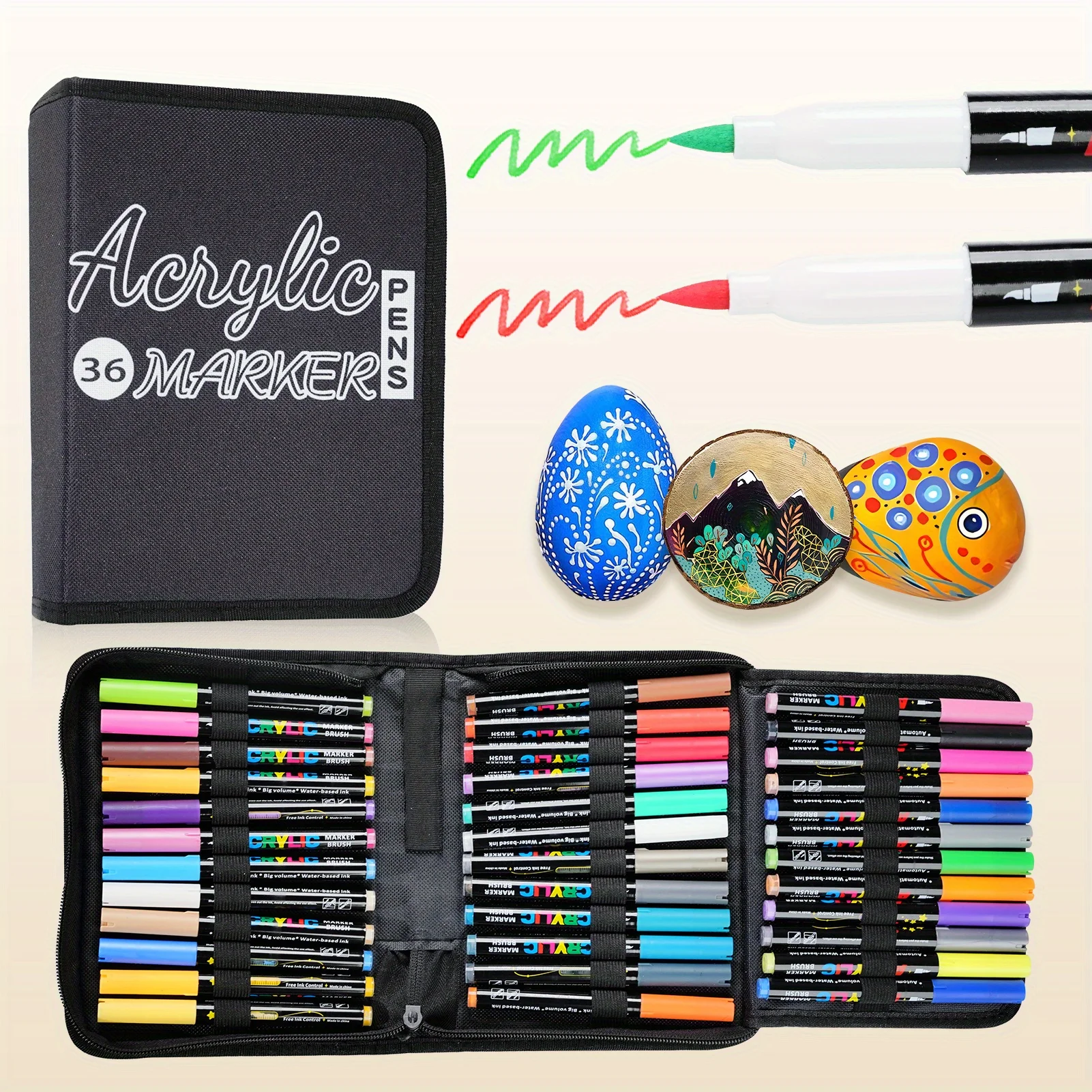 

24/36/48 colors acrylic paint markers, waterproof and fast drying, suitable for canvas, stone, DIY creations, with storage bag