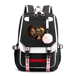 Horrorfilm Kinderspiel Chucky Girls Schulbuch Taschen Frauen USB Bagpack Teenager Leinwand Laptop Reise Student Rucksack