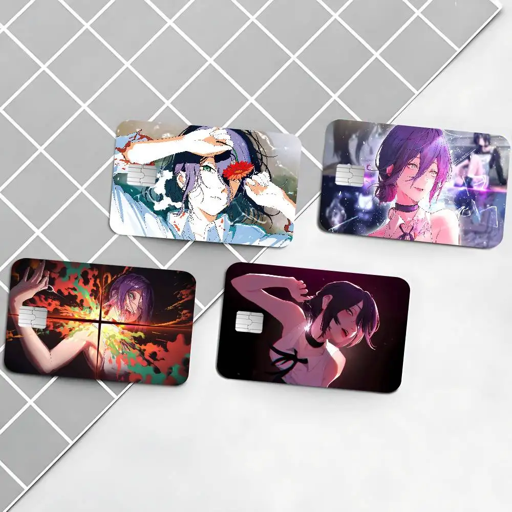 Anime motosserra homem reze arco dos desenhos animados cartão de crédito adesivos de pele para cartão de banco ônibus metro cartão adesivo à prova dwaterproof água presente feminino