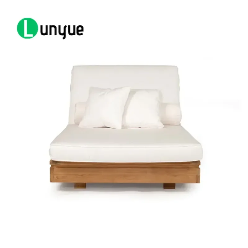 Solid Wood Teak Outdoor Garden Sofa Lounger Sun Bed Poolside Chaise Longue for Patio Yard Relaxation Durable Weather