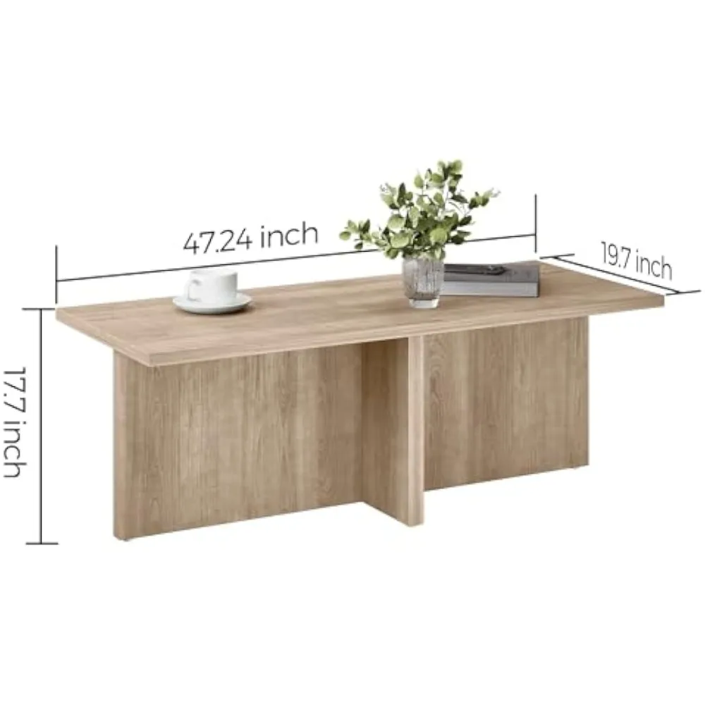 Mesa de centro moderna de 47 polegadas - Mesa central retangular minimalista escandinava para sala de estar