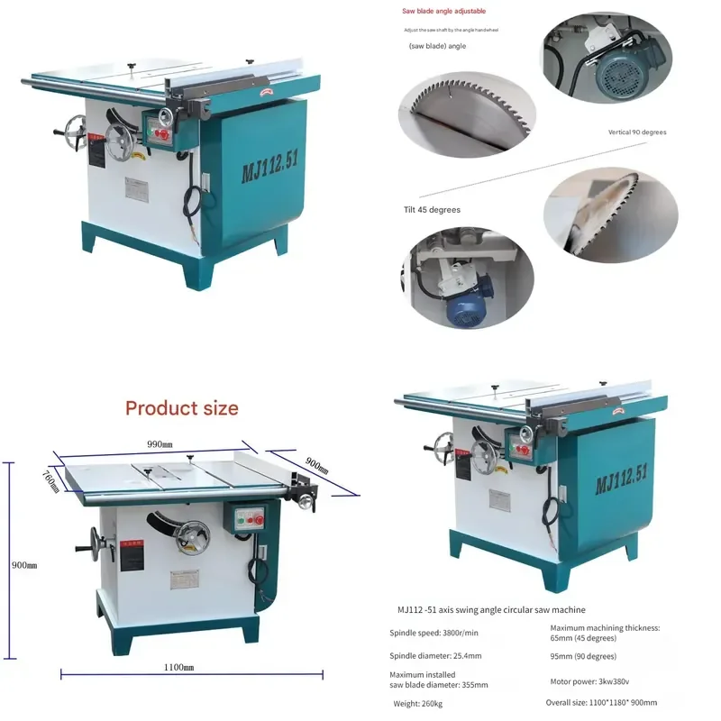 for 3KW Woodworking Circular Table Saw Adjustable Angle 45-90 Degrees Miter Cutting Machine with Saw Blade