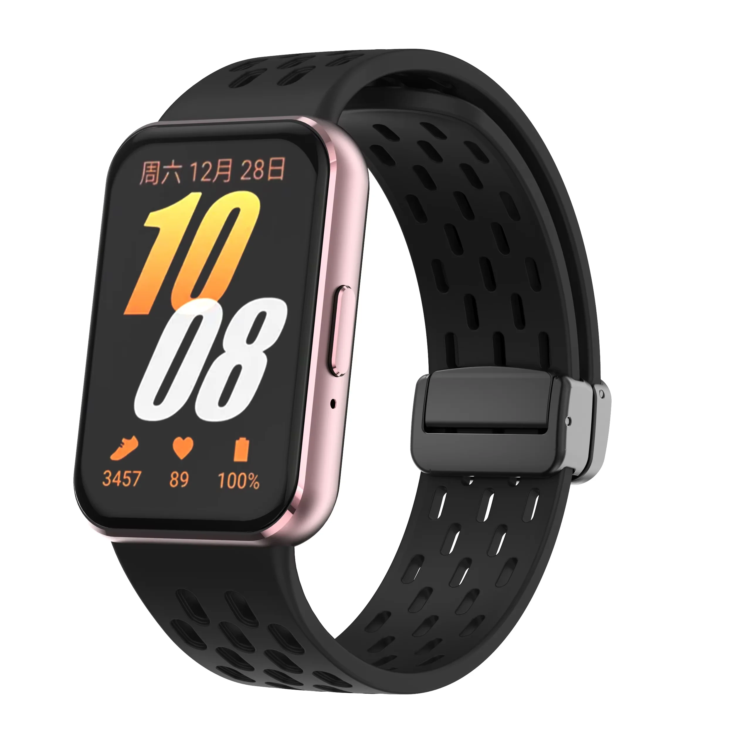 Magnetisches Silikonarmband für Samsung Galaxy Fit 3 / Galaxy Fit 3, atmungsaktives Mesh, magnetisch, faltbar, schwarzes Schnallenarmband – Detail 7