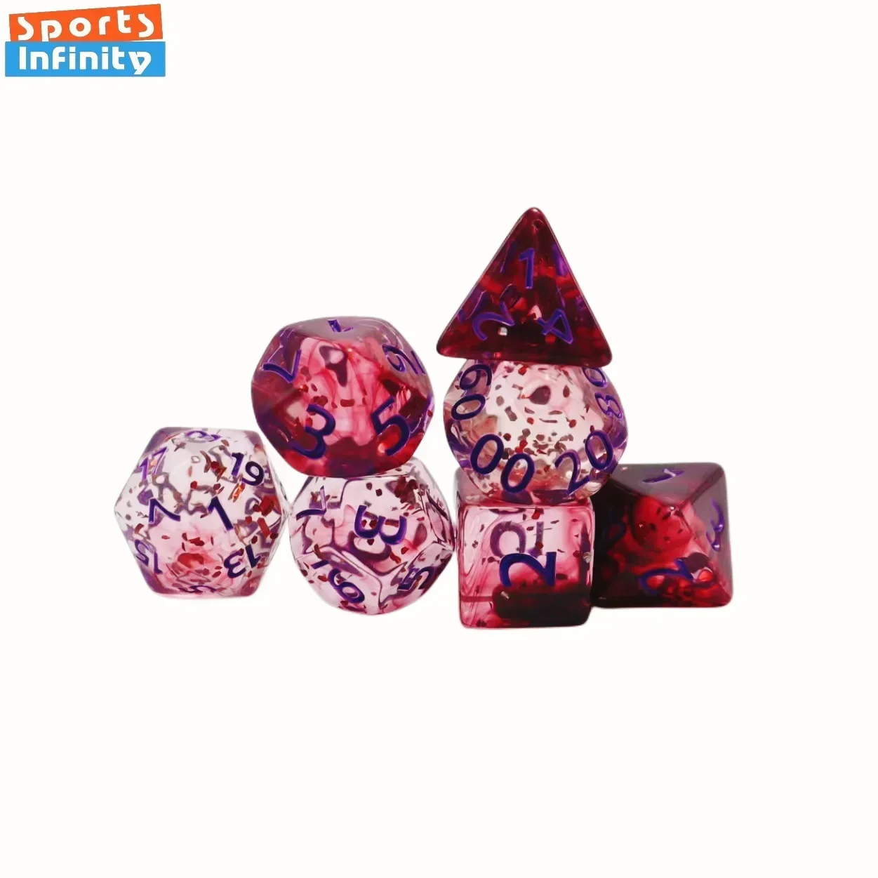 7Pcs of  Transparent Dice Set Double Color Flash Dot Starry Sky DND Dice for TRPG Cthulhu COC Table Board Game Numbers Dices Kit