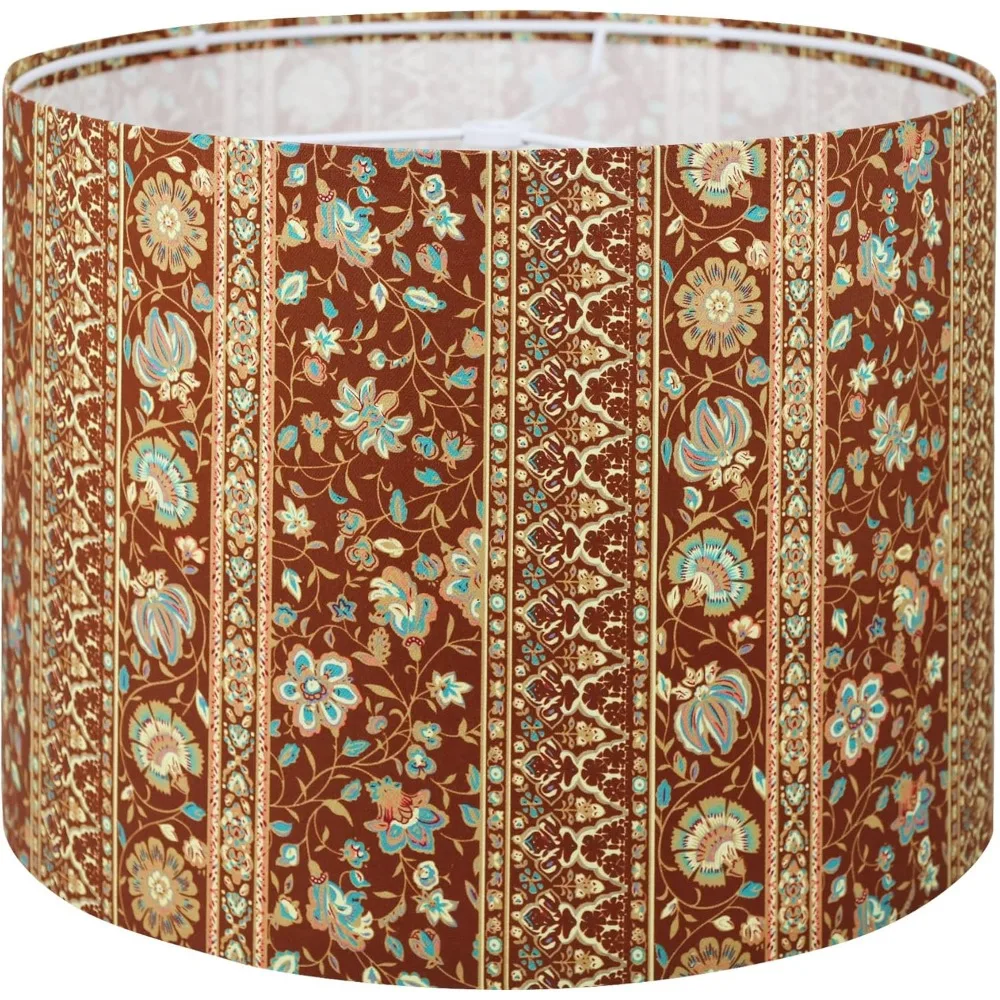 

drum lamp shade, medium brown striped printed boho country 13x13x10 in cotton fabric lampshades for table lamps floor lamps beds