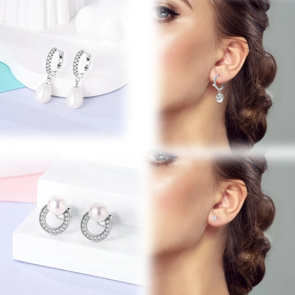 أقراط اللؤلؤ 925 فضة الأصلي تألق الزركون الهندسة غير النظامية الصليب ساحة هوب أقراط للنساء مجوهرات