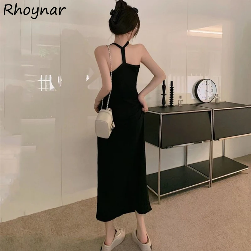 Halter Dresses Women Backless Summer Long Dress Temper Classy Vintage Stylish Charm Female Party Wear Sleeveless Slim Vestidos