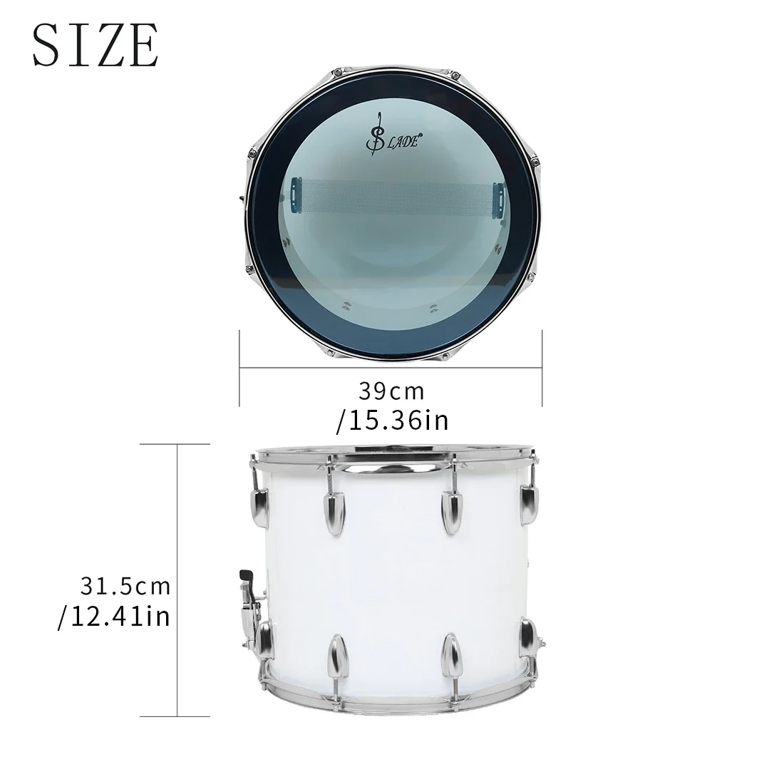 SLADE 14 بوصة عالية النبرة طبلة عسكرية زحف طبل جلد أزرق أبيض طبل قرع آلة موسيقية مع حزام الكتف