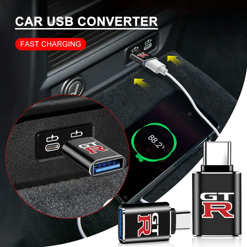 Mini Converter Charging Adapter Car Type-C To USB 3.0 Interface for Nissan GTR R35 R34 Old Teana Murano 11-13 SYLPHY Hub Caps