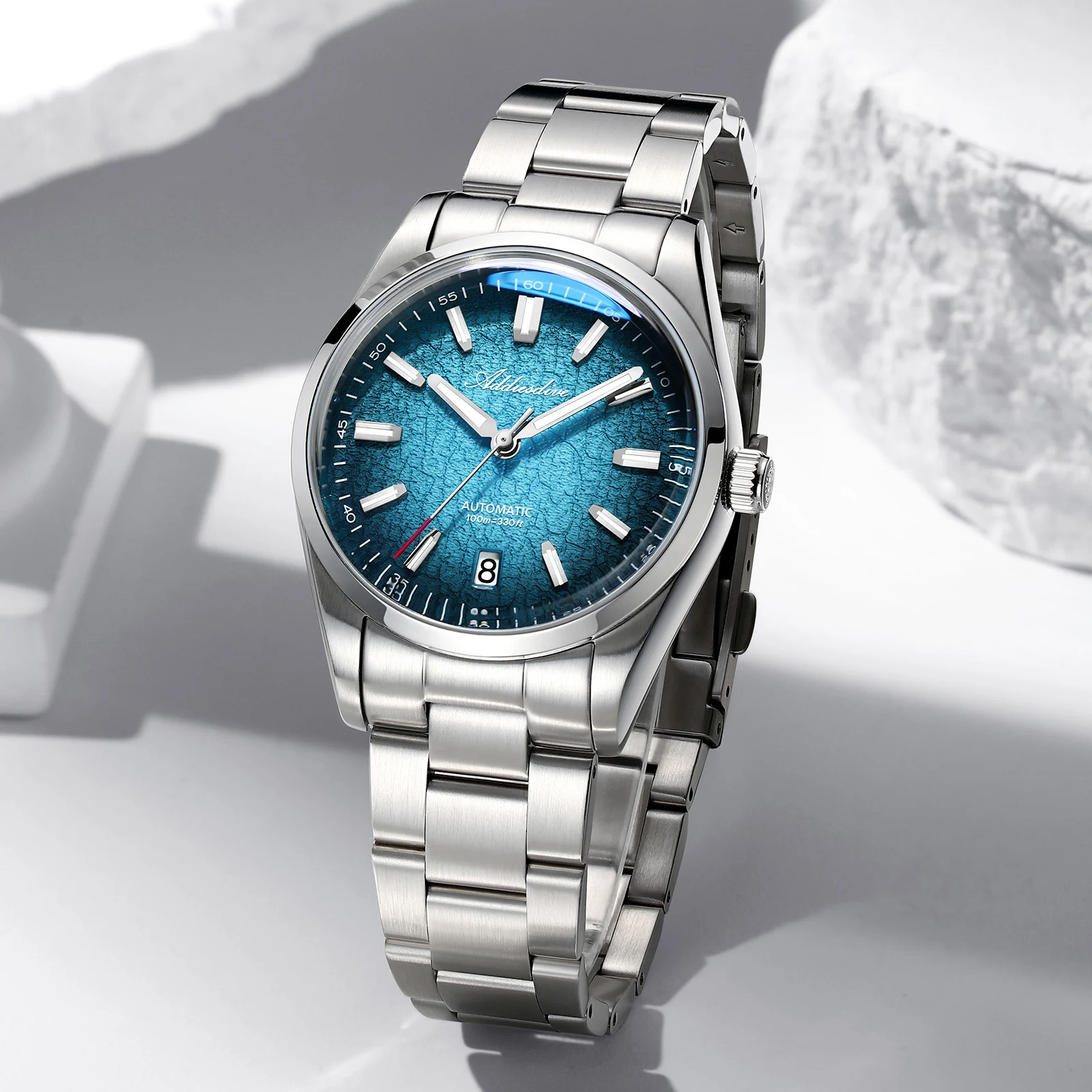 ADDIESDIVE nuevo reloj de 39mm para hombre, marca superior, moda Retro automática, 100m, resistente al agua, vidrio abovedado, relojes mecánicos con gradiente luminoso