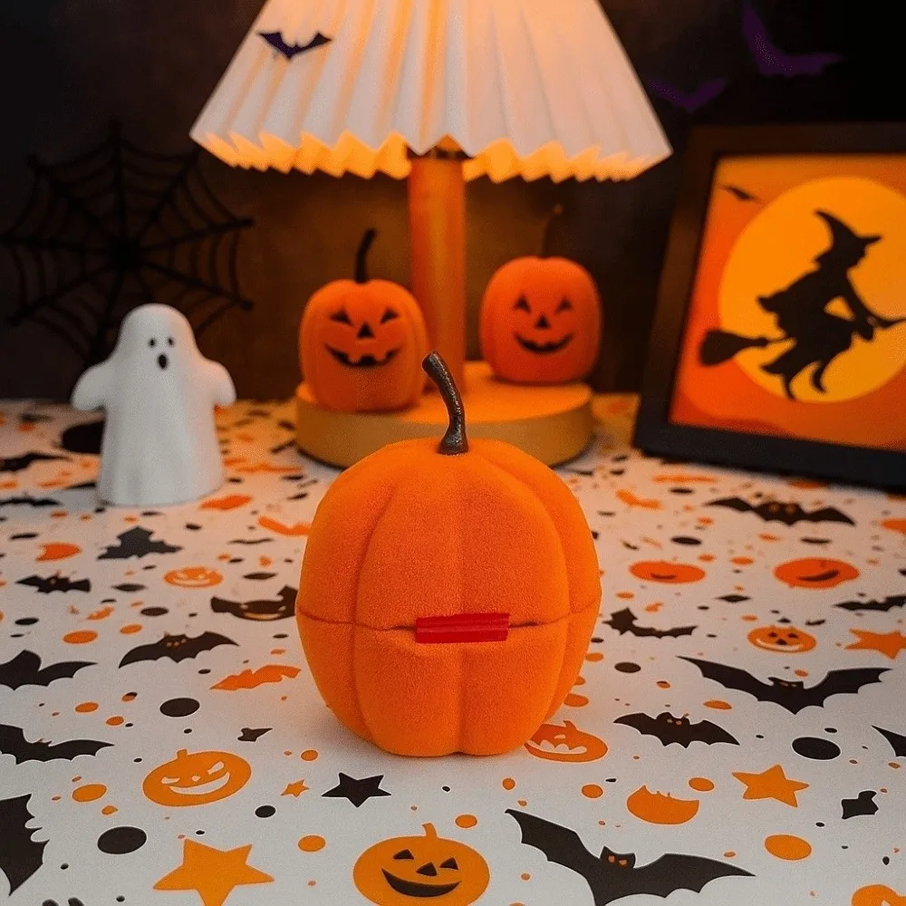 Wedding Halloween Jewelry Box Anti-collision Storage Pumpkin Rings Box Orange Mini Flannel Jewelry Organizer