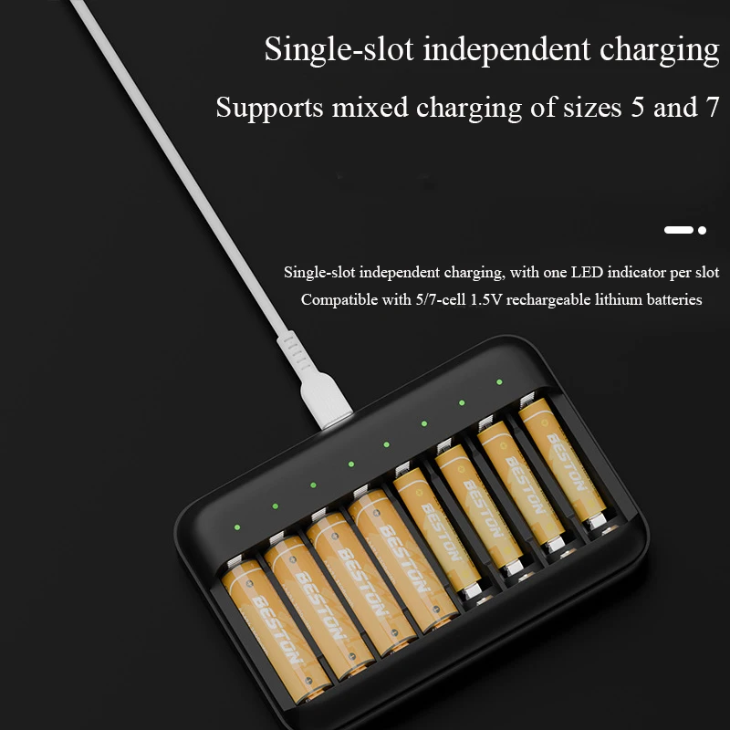 1.5V AA AAA Battery Charger with LED Indicator Light Smart Charger Suitable for 1.5V Lithium Ion Rechargeable Battery