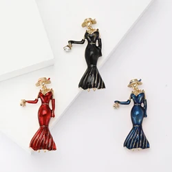 Trendy Enamel Model Lady Brooches for Women Unisex Cute Girl Pins 3-color Available Office Party Accessories Gifts