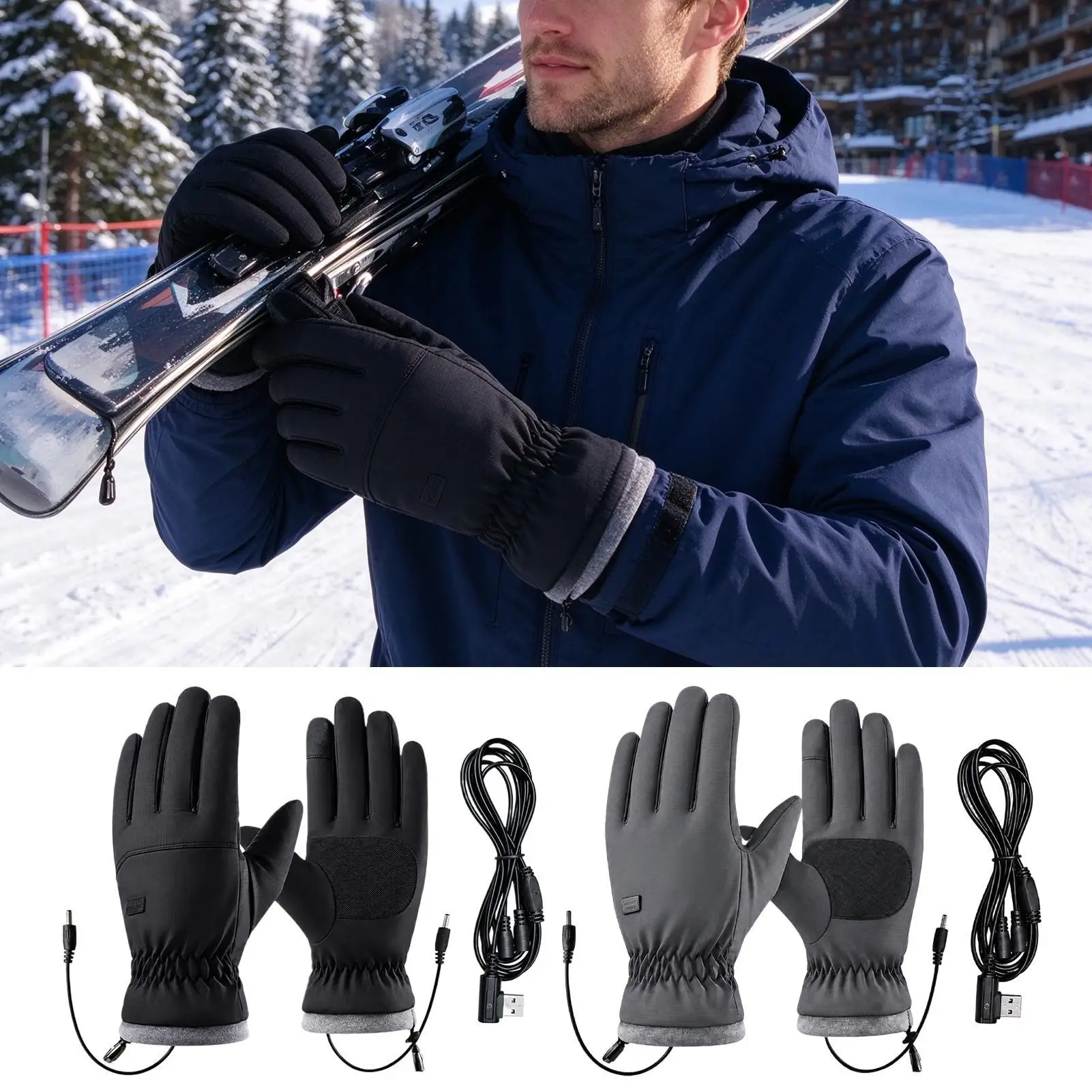 Ski Waterproof USB Heated Gloves 3 Levels Temperature Control Touchscreen Gloves Windproof Winter Gloves For Motorcycle Cycling