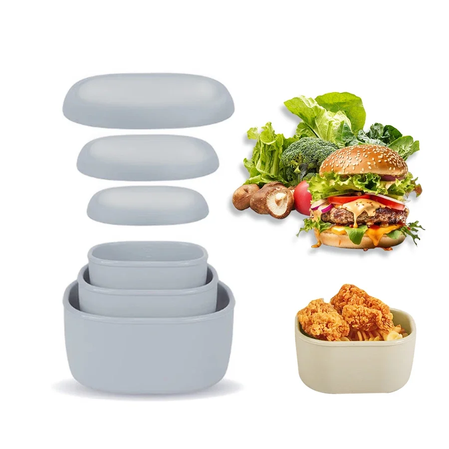 White/Blue Color Silicone Lunch Box 3Pcs Set, Food Storage Container Bento Box with Lids, Dishwasher Microwave Oven Freezer Safe