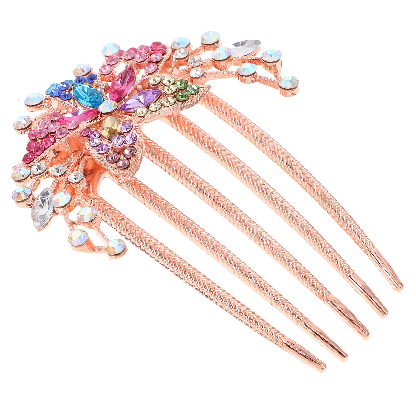 

Rhinestone Five Tooth Hair Comb Elegant Flower Design Hair Insert Comb for Parties Weddings Bridal Accessories