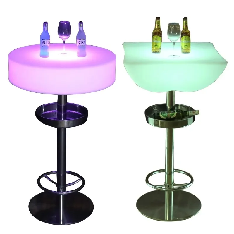 

LED circular luminous high foot bar table, bar square scattered table, colorful cocktail table, creative high foot table