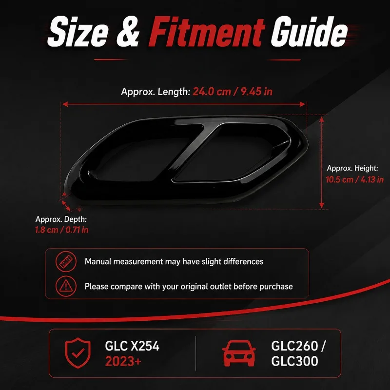 2PCS Exhaust Outlet Trim Cover for Mercedes Benz GLC X254 2023+ GLC260 GLC300 Rear Tailpipe Frame AMG Style view 4