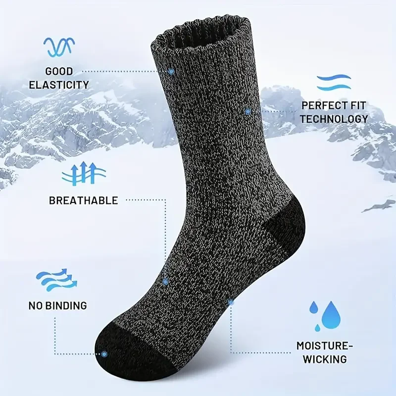 Calcetines térmicos de lana merina para hombre, medias súper gruesas para senderismo, clima frío, 5 pares