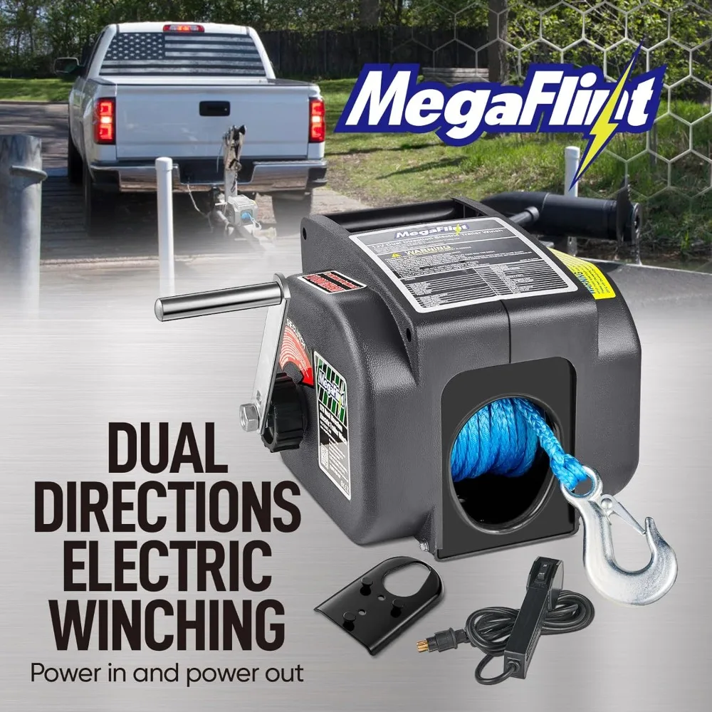 Trailer winch,Reversible electric Winch, for boats up to 6000 lbs.12V DC,Power-in, Power-out, and Freewheel operations,