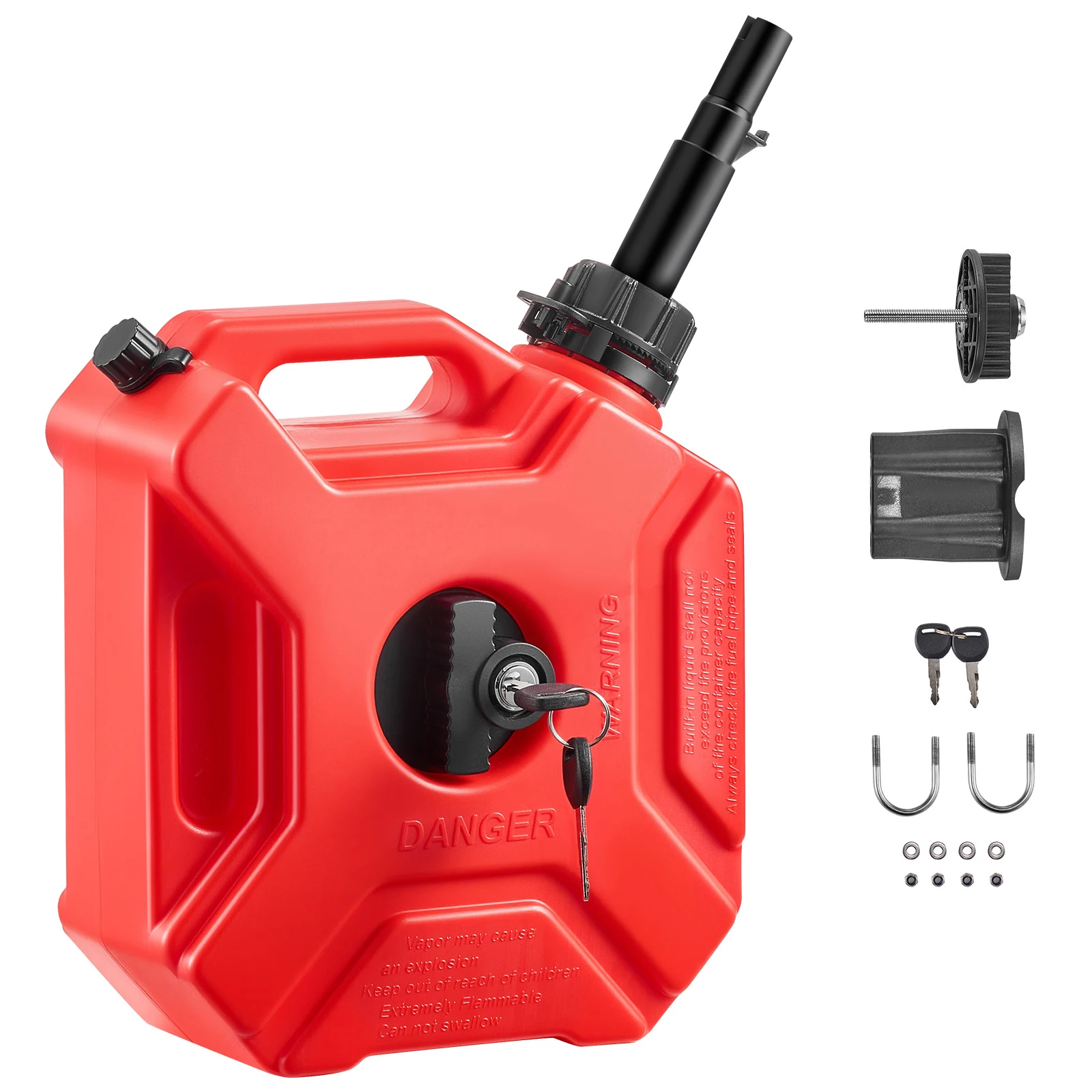 Fuel Container, 1.3 Gallon, 15 L/min Max Flow Rate, Gas Can with Spout and Lockable Bracket, Secure & Leak-proof, Portable Flat Fluid Container for Most Cars Motorcycle ATV UTV, Red