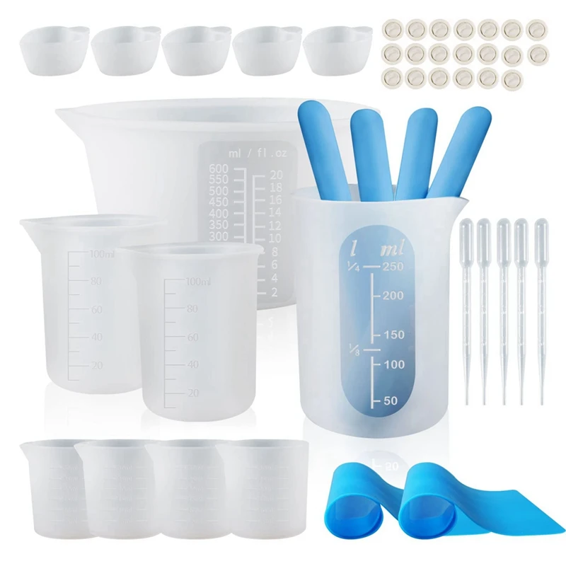 Silicone Resin Measuring Cups Tool Kit- 600Ml 250Ml 100Ml And 30Ml Measure Cups For Resin Supplies