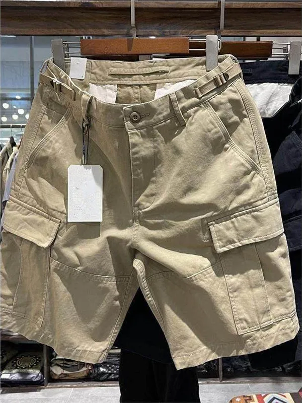 

Heavyweight Thick Cotton Workwear Shorts Multiple Pockets Loose Fit Five-Quarter Street Style Male Model Durable Summer Shorts
