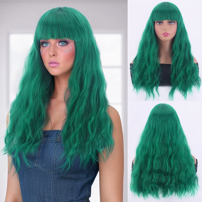 

Зеленый парик, шерстяные кудри, женские длинные волосы Лолиты, универсальные кудри для косплея, парик из синтетического волокна в лесном стиле.