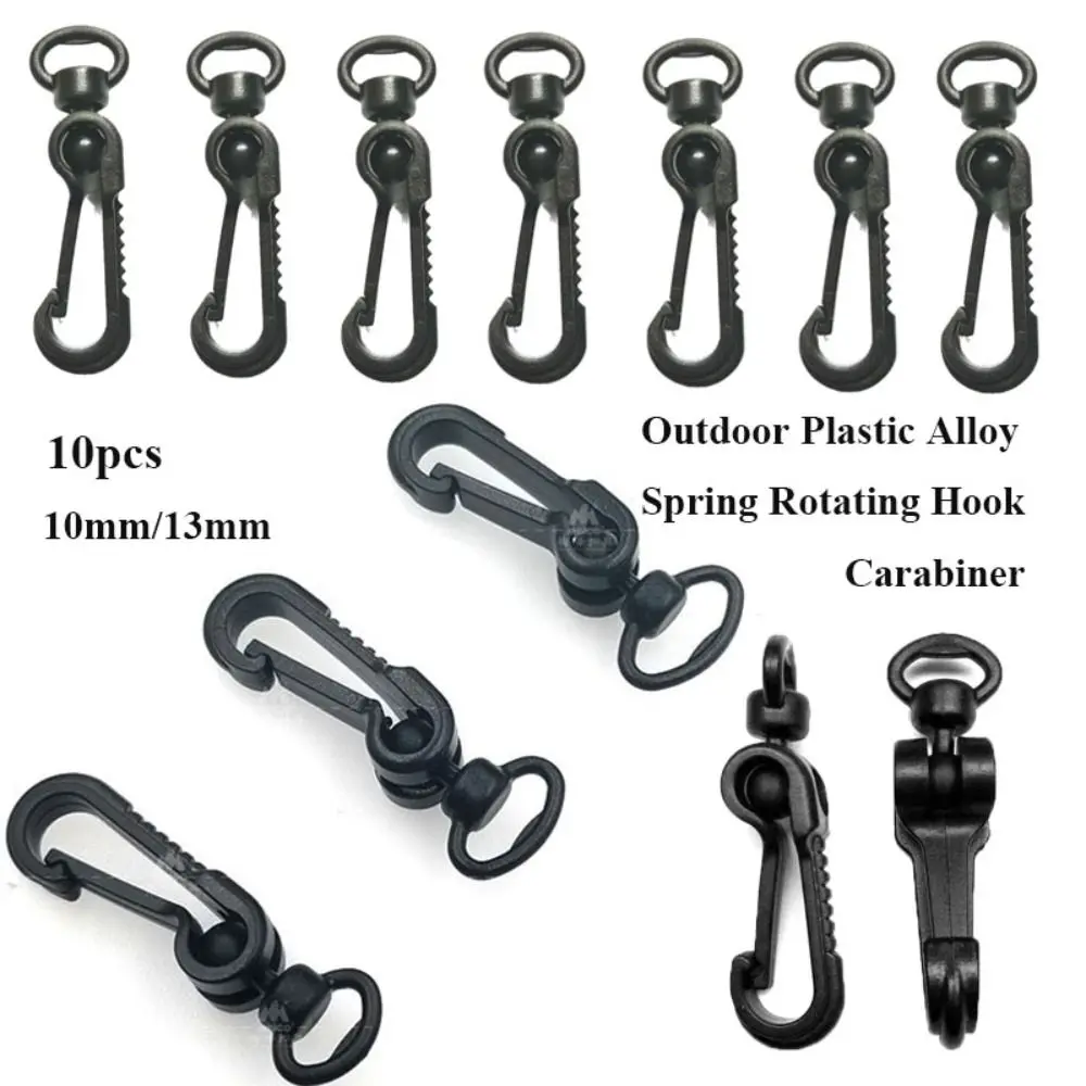 10pcs High Quality Black Camping Hiking Keychain 10mm/13mm Spring Rotating Hook Buckles Backpack Accessories Outdoor Tool