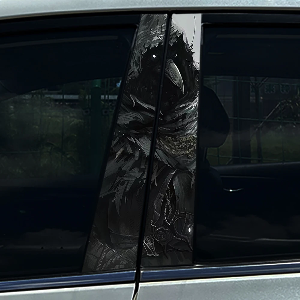 

2PCS Gothic Plague Doctor Crow Car B-Pillar Decal Waterproof Vinyl Wrap Auto Middle Column Sticker Vehicle Exterior Accessories