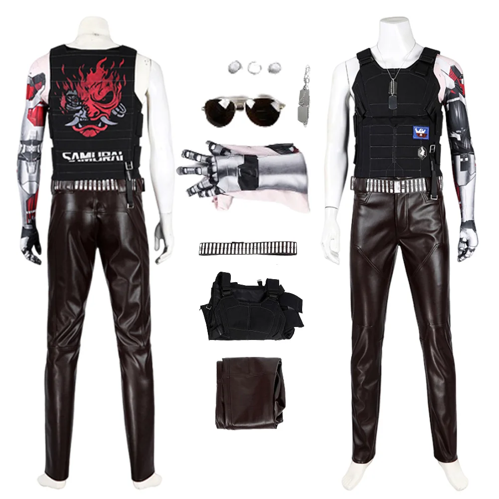 Johnny Coplay Silber hand Fantasy Kostüme Spiel 2077 Verkleidung Brille Handschuh Weste Outfits Halloween Karneval Phantasie Rollenspiel Anzug