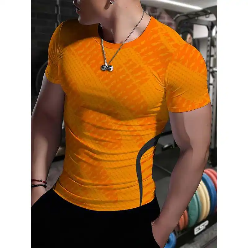 Men's Crew Neck Short Sleeve T Shirt Stretchy Body Shaper Bodysuit Moisture Wicking Breathable Comfortable Fitness Sports Appare