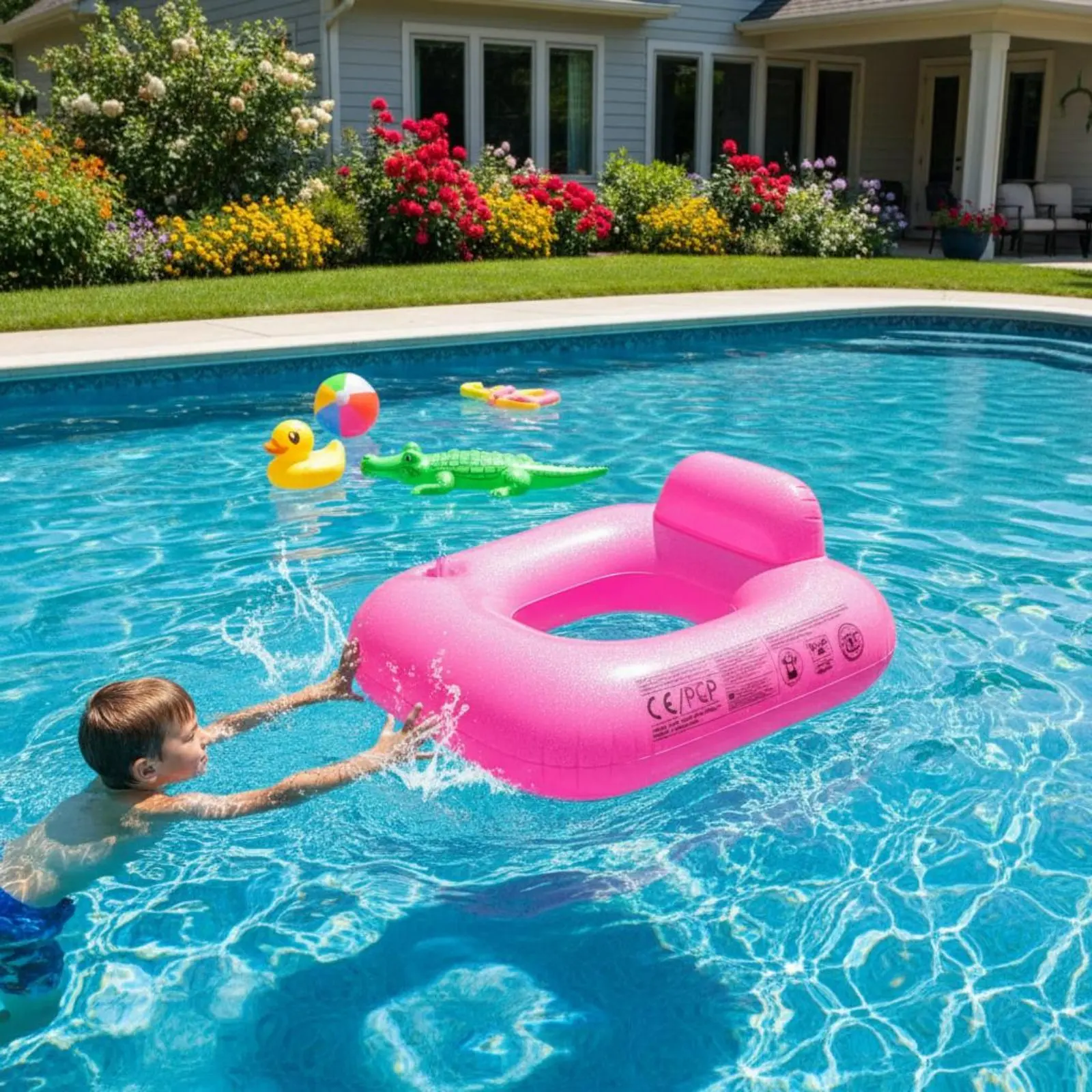 

Inflatable Pool Chair Easy to Inflate Buoyant Lounge Chair Water Swing Buoyant Lounger Built-in Headrest Pool Lounger With