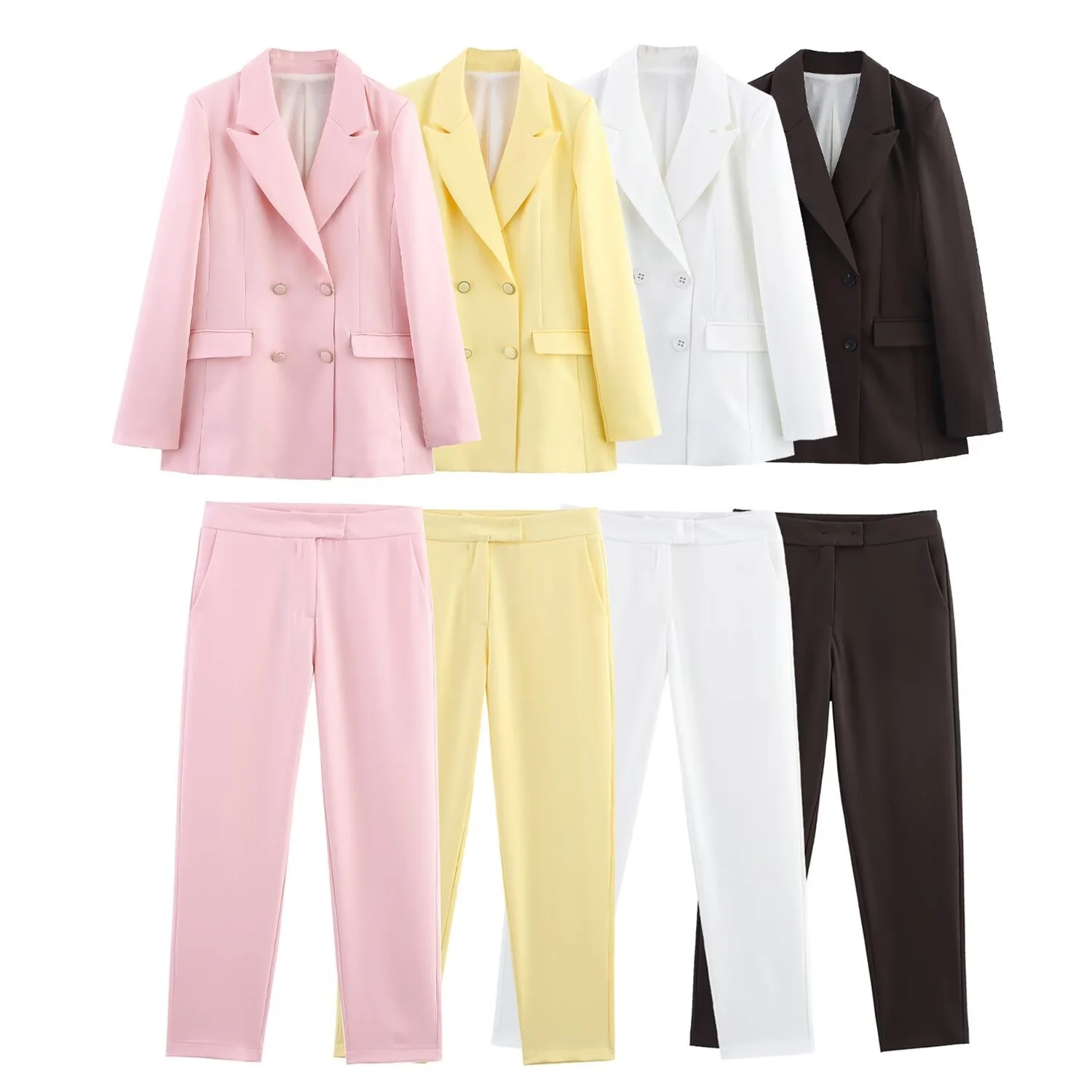 2025, neue Sommer-Damen-Casual-Mode-Pendlerjacke mit Schulterpolstern, zweireihige Anzugjacke mit Hose mit mittlerer Taille
