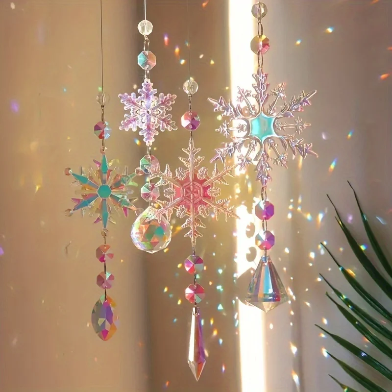 4pcs Exquisite Crystal Snowflake Ornaments - Elegant Winter Decorations for Christmas Tree, Party Favors, Anniversaries