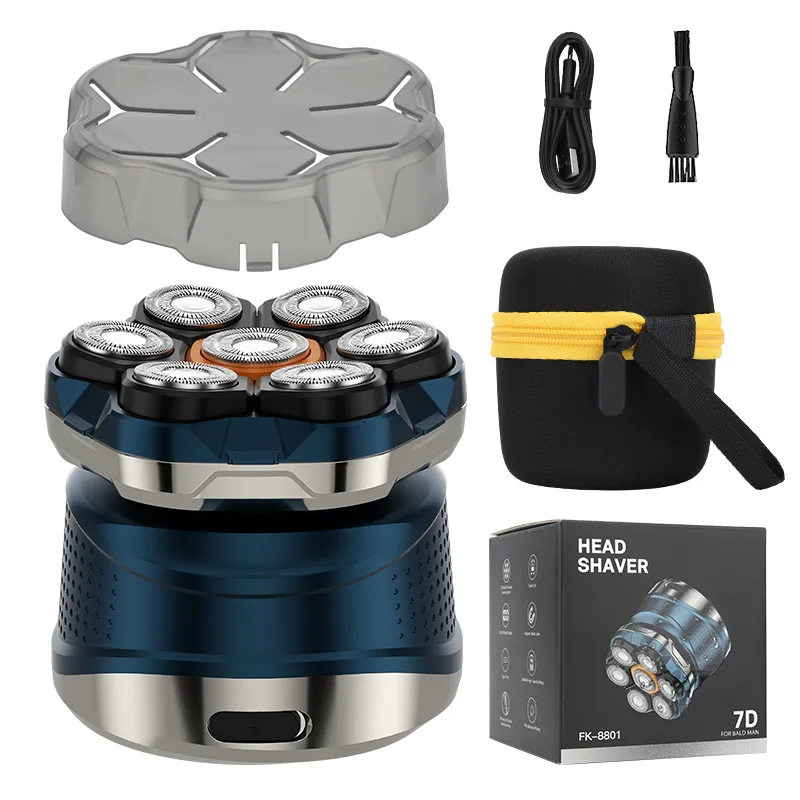 7-blade Magnetic Men's Bald Head Trimmer, Full Body Washable Digital Display Shaver, High Power Beard Razor