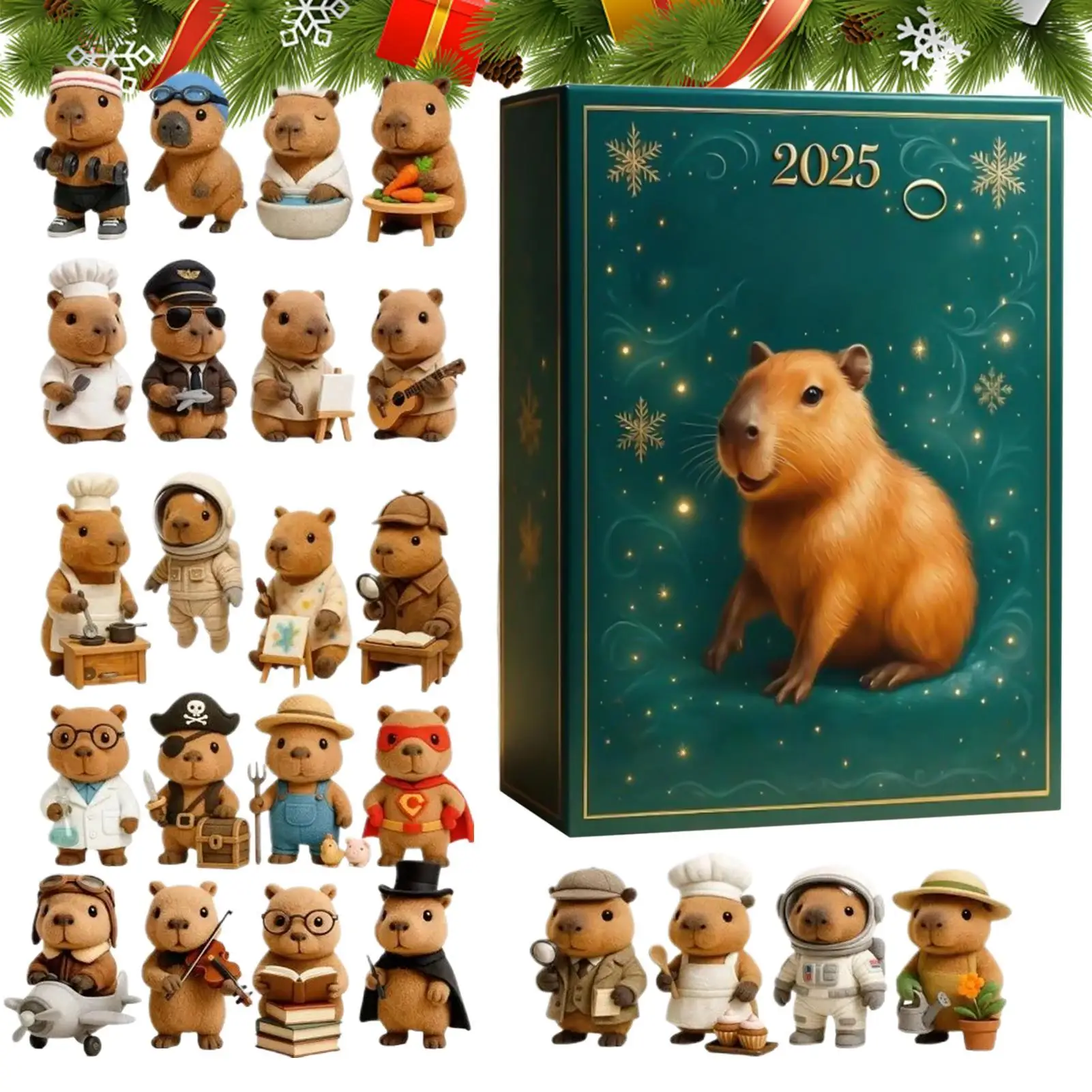 24 Tage Weihnachts-Countdown-Kalender, Capybara, 2D-Acryl-Capybara-Ornament, Countdown-Kalender für Zuhause, Weihnachtsbaum, Auto