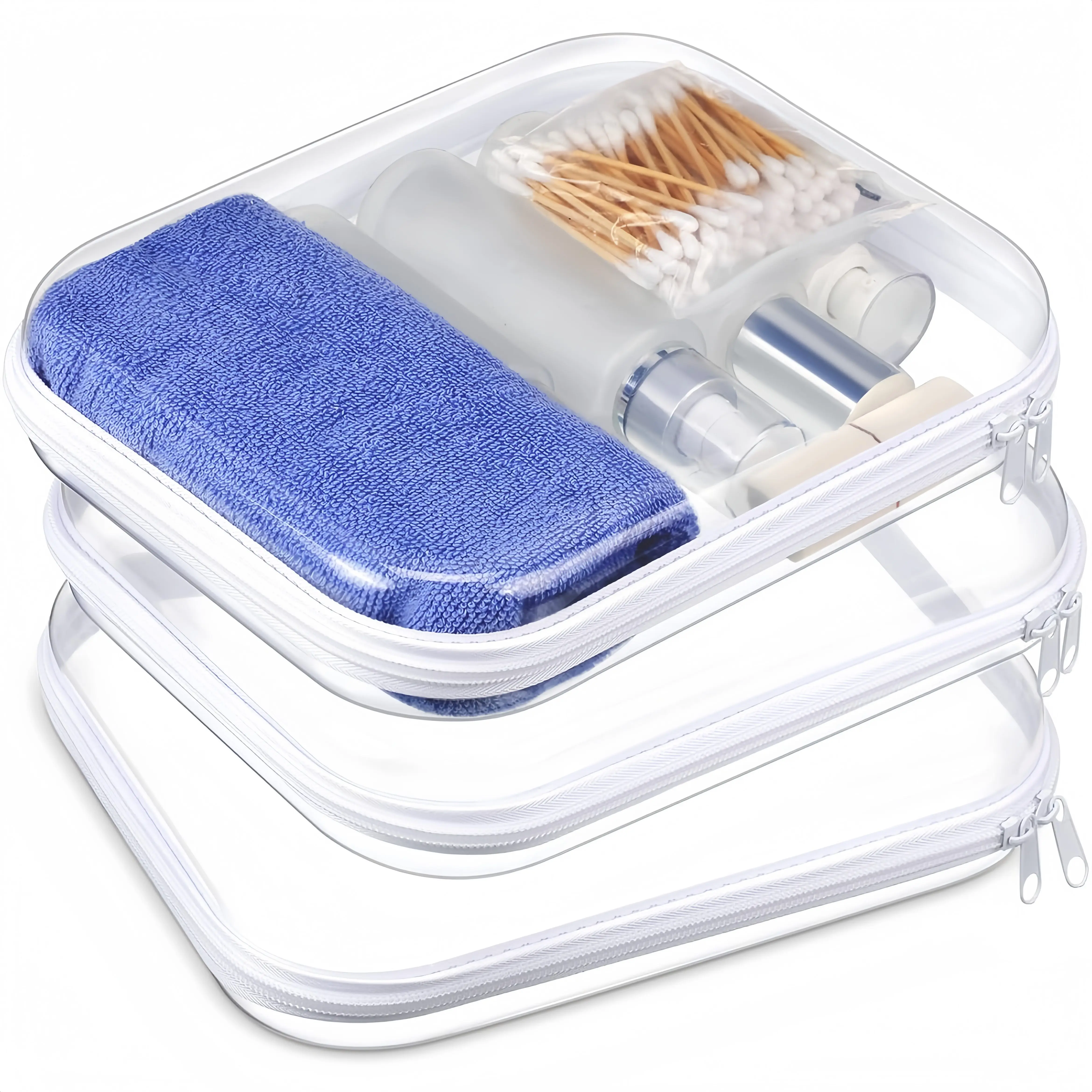 3 Pack Clear Hard Shell Zipper Case – Travel Makeup Bag,Clear Toiletry Bags,Hard Plastic Cosmetic Organizer,Makeup Bag Organizer