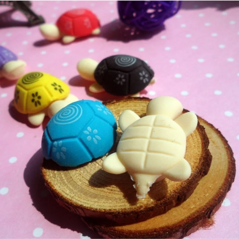 10Pcs/Set Cartoon Lovely Little Turtle Eraser Kids Colorful Stationery School Supplies Random Color Home Decoration