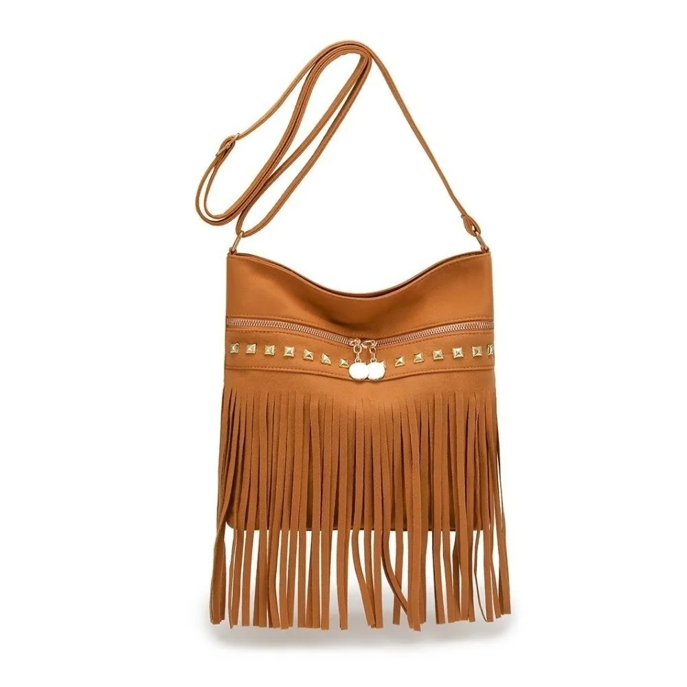 

Vintage Bohemian Shoulder Bag Polyester Lining Adjustable Strap Suede-like Fabric Messenger Bag PU Solid Color