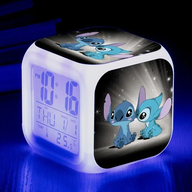 Disney-Lilo e Stitch LED Alarmes brilhantes para criança, decoração do quarto, despertador digital infantil, decoração de mesa, presentes de Natal