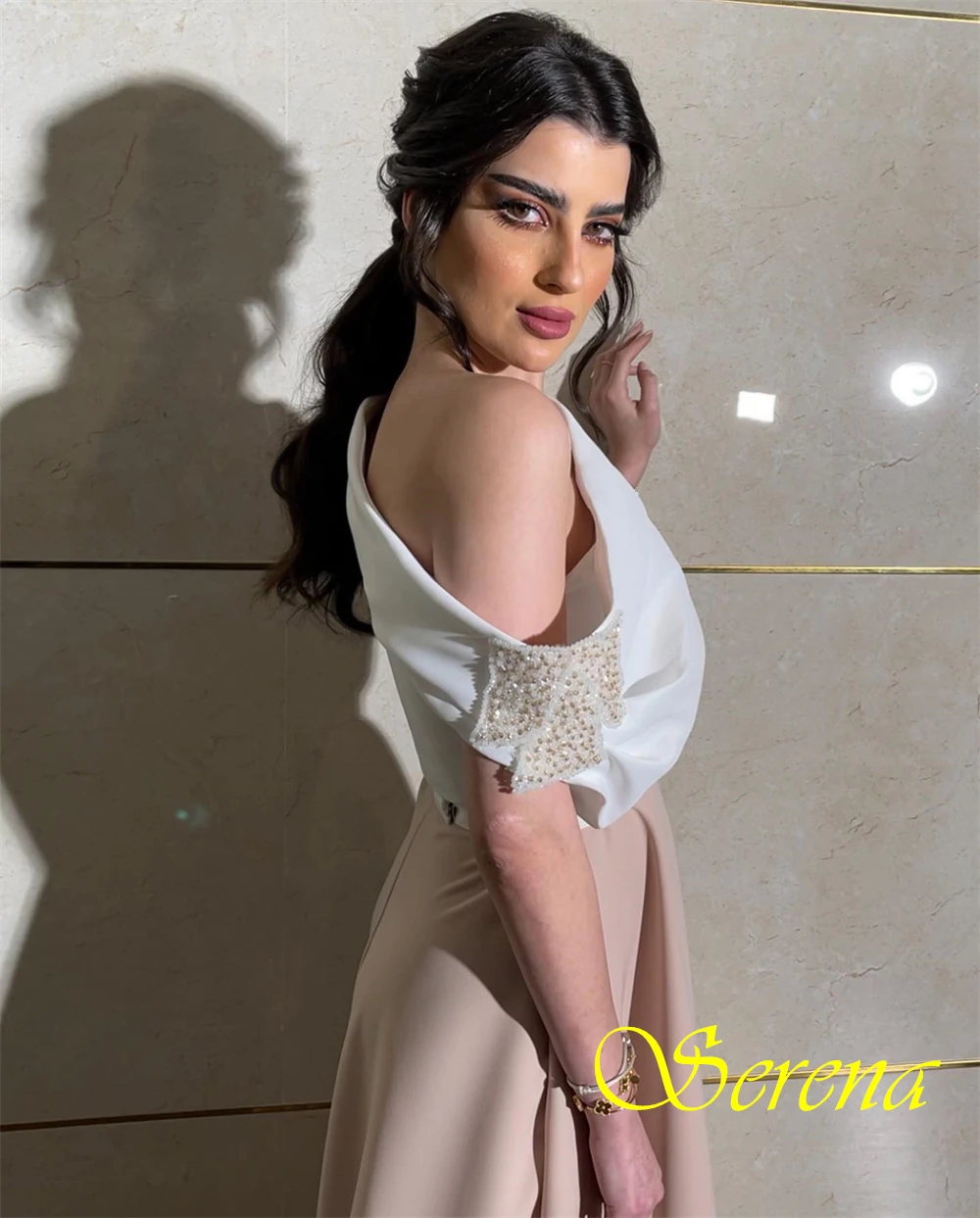 Customized Delicate Boat Neck Evening Dress Elegant Jersey Cocktail Dress Luxury Short Sleeves Special Occasion Gowns